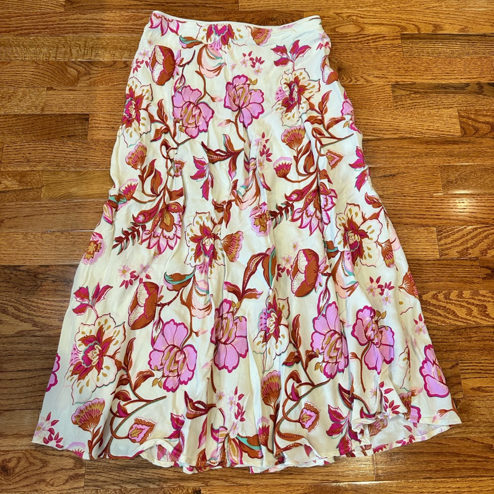 Mango Pink and Cream Floral A-Line Skirt